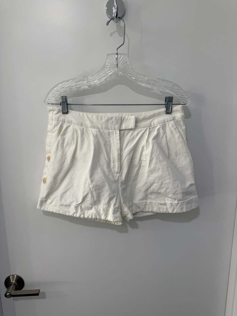 Faconnable White Pleated Linen Shorts Size 38